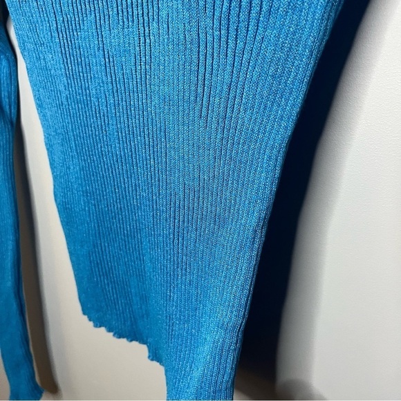 Mango Lace Up Back Cut Out Fine Ribbed Knit Sky Blue Sweater Size Small NWT - Picture 9 of 16